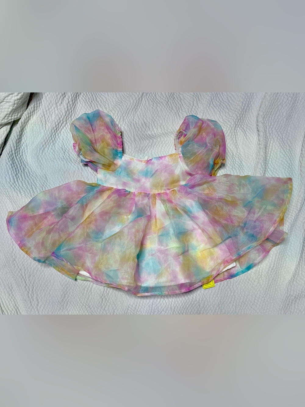 Pastel Watercolor Puff-Sleeve Organza Party Dress